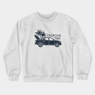 Pickup With Surfboard, Palms. Summer, Travel, Adventure. Vacation Time. Creative Illustration Crewneck Sweatshirt